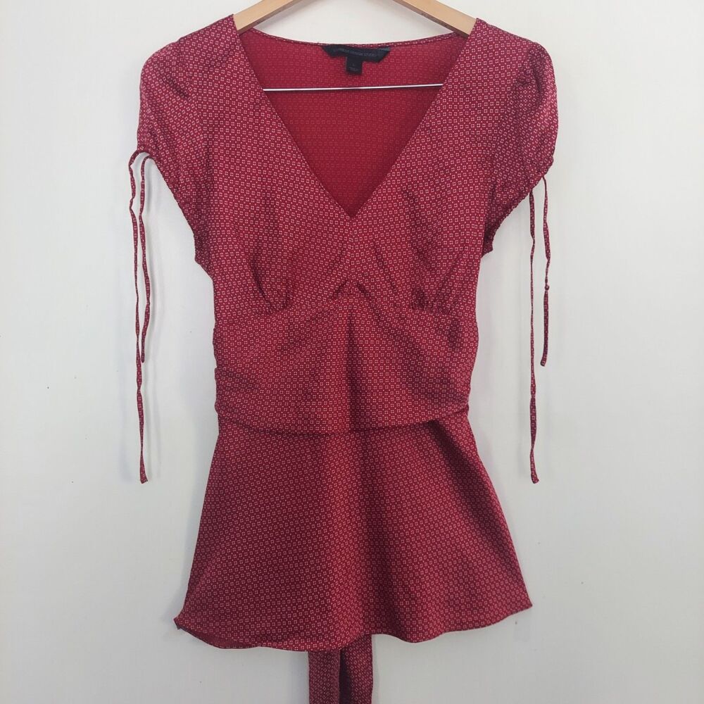 Express Design Studio Womens Y2K Cap Sleeve Silk Top Red Empire Size Large